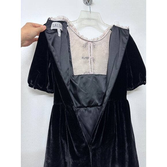 Saloni Cherie Bows Lace Velvet Mini Dress Black Pink Beaded Crystal US 6 - Picture 15 of 16